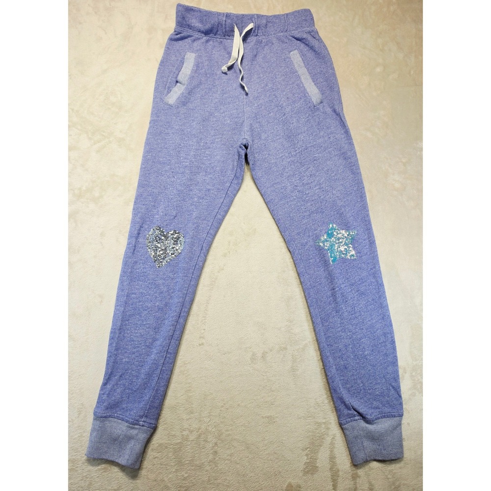 Crewcuts J.Crew Girls Purple Sequin Heart Star Jogger Sweatpants Size 12